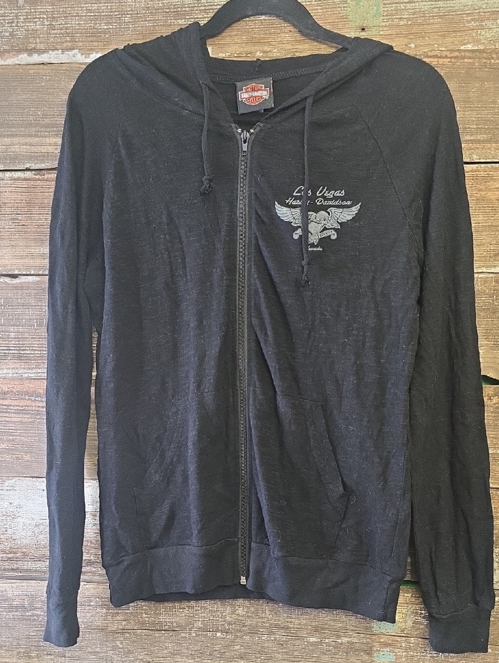Harley-Davidson Black Zip-Up Hoodie with Winged Las Vegas Logo, Size S